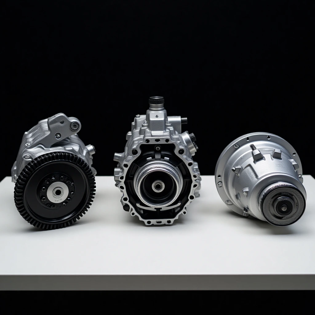 CVT, manual, and automatic transmission components side by side