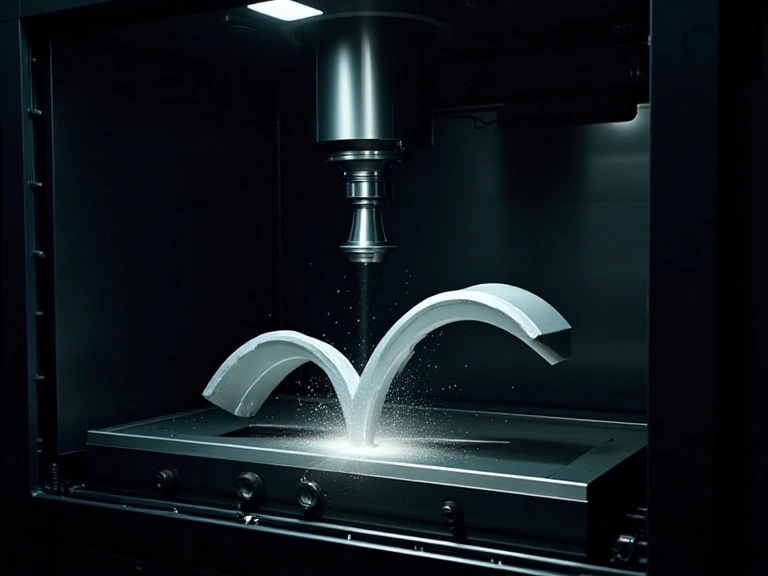 5-axis CNC machining center cutting a complex contoured part