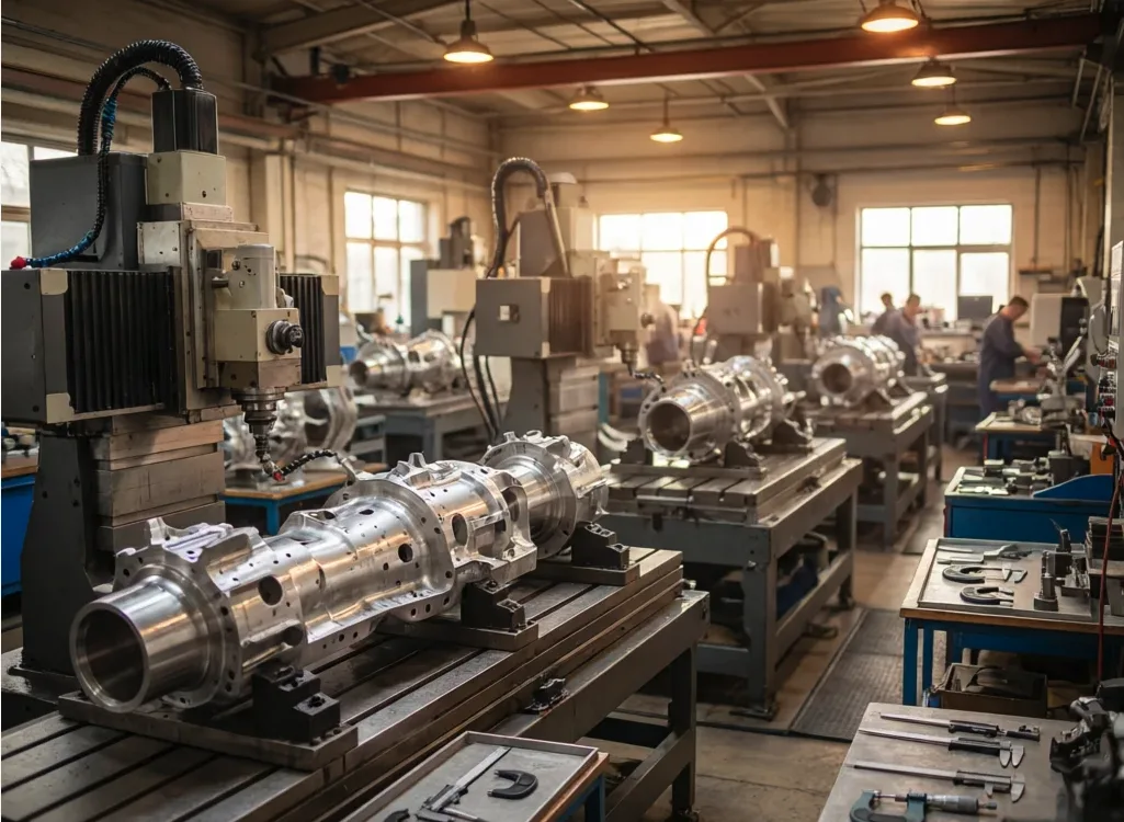 CNC machining workshop for space components