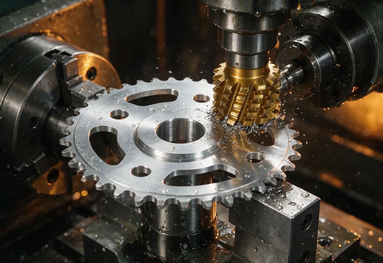 CNC gear hobbing a 7075-T6 bicycle chainring on a 5-axis machine